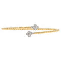 Yellow Gold Diamond Quatrefoil Bypass Bangle Bracelet 6 3/4" 14k Round .42ctw