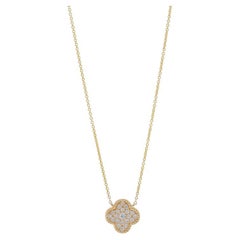 Yellow Gold Diamond Quatrefoil Cluster Necklace 14k Rnd .17ctw Flower Adjustable