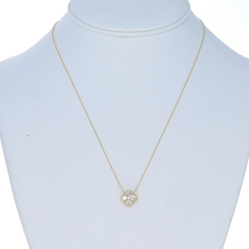 Taille ronde Collier en or jaune avec pendentif Quatrefoil en diamant 18