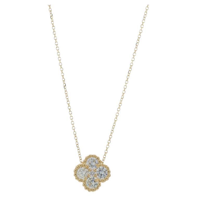 Collier en or jaune avec pendentif Quatrefoil en diamant 18" 14k Round Brilliant .80ctw