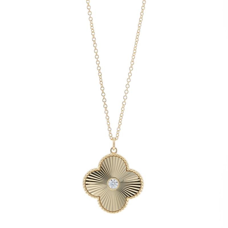 Metal Content: 14k Yellow Gold

Stone Information
Natural Diamond
Carat(s): .19ct
Cut: Round Brilliant
Color: H
Clarity: VS1

Total Carats: .19ct

Style: Solitaire
Chain Style: Cable
Necklace Style: Chain
Fastening Type: Lobster Claw Clasp
Theme: