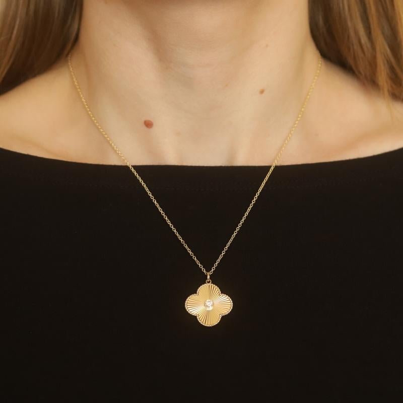 Round Cut Yellow Gold Diamond Quatrefoil Solitaire Necklace - 14k Rd .19ct Flower Adjust