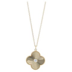 Yellow Gold Diamond Quatrefoil Solitaire Necklace - 14k Rd .19ct Flower Adjust