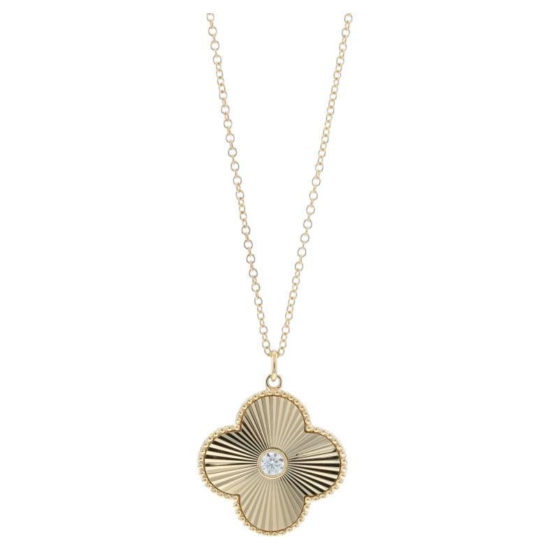 Yellow Gold Diamond Quatrefoil Solitaire Necklace - 14k Rd .19ct Flower Adjust For Sale