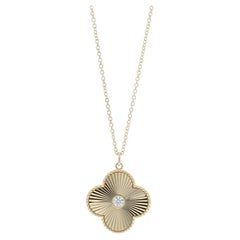 Yellow Gold Diamond Quatrefoil Solitaire Necklace - 14k Rd .19ct Flower Adjust
