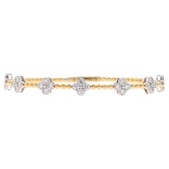 Yellow Gold Diamond Quatrefoil Station Flex Bangle Bracelet 6 1/2" - 18k 1.65ctw