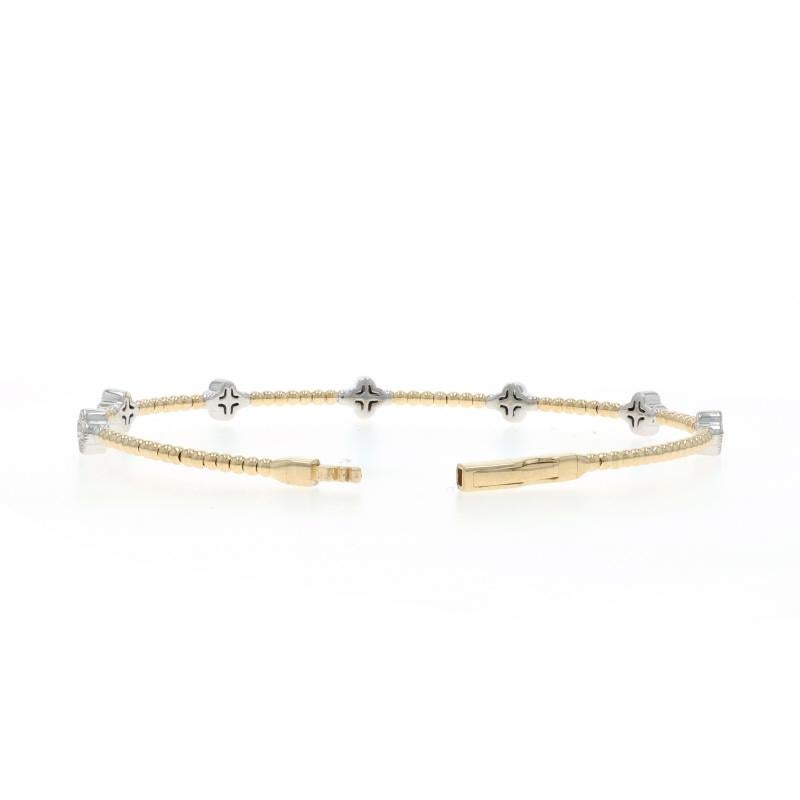 De las mujeres Pulsera brazalete flexible con estación cuatrifoliar de diamantes en oro amarillo 6 3/4