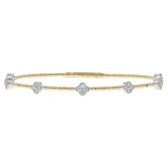 Yellow Gold Diamond Quatrefoil Station Flex Bangle Bracelet 6 3/4" - 14k .44ctw