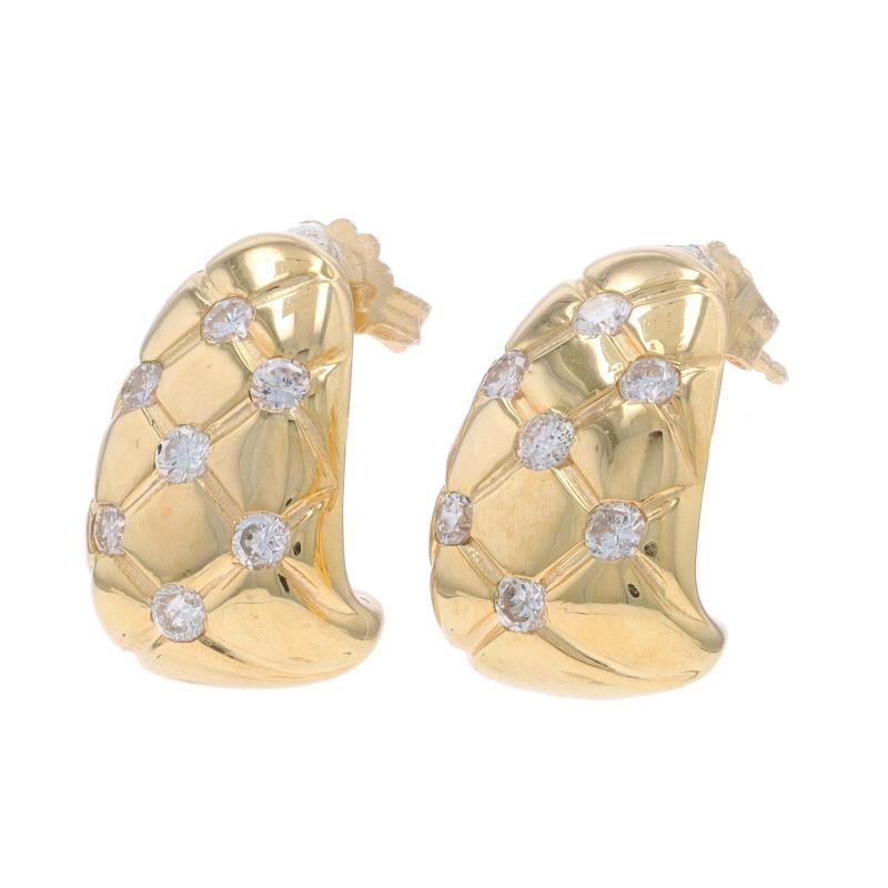 Yellow Gold Diamond Quilted Lattice J-Hook Earrings - 14k Round .56ctw Pierced In Excellent Condition For Sale In Greensboro, NC