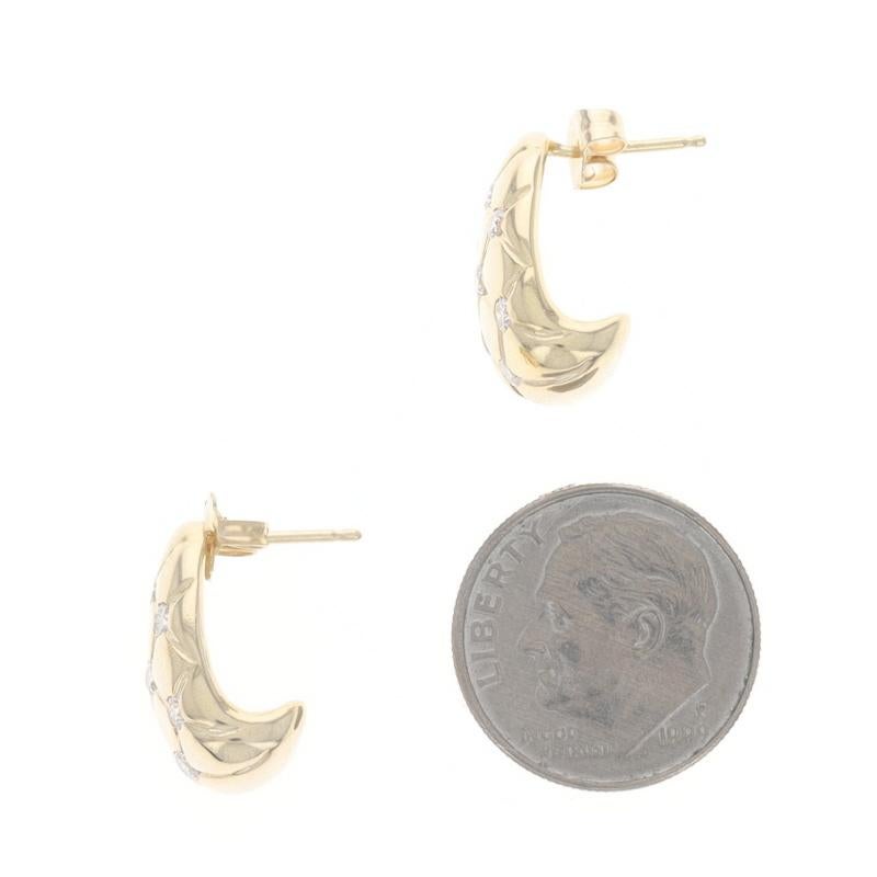 Women's Yellow Gold Diamond Quilted Lattice J-Hook Earrings - 14k Round .56ctw Pierced For Sale