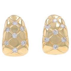Yellow Gold Diamond Quilted Lattice J-Hook Earrings - 14k Round .56ctw Pierced