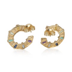 Pendientes de Oro Amarillo con Diamantes y Piedras Preciosas Arco Iris
