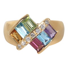Gelbgold Diamant Rainbow Gemstone Ring