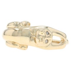 Yellow Gold Diamond Reposed Cat Band - 14k Single Cut Pet Feline Ring