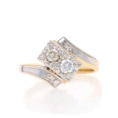 Yellow Gold Diamond Retro Bypass Ring - 14k European .40ctw Ribbons Two-Stone