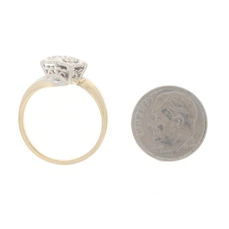 Anello Bypass con diamante retrò in oro giallo - 14k European .40ctw Ribbons Two-Stone in vendita 1