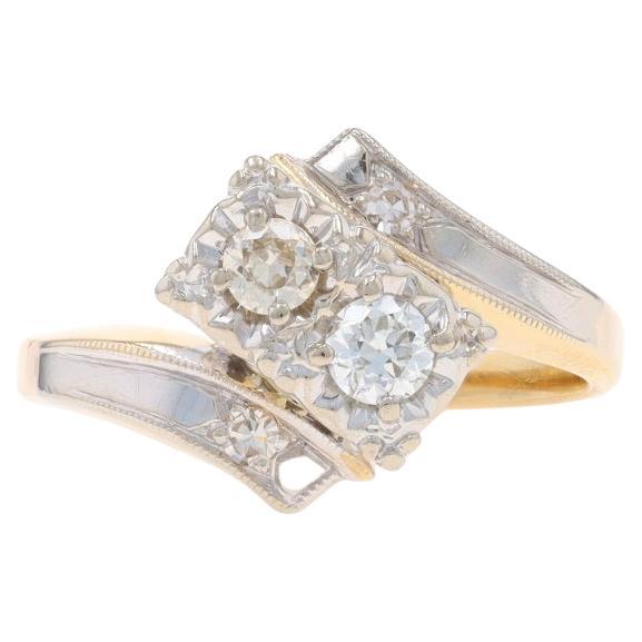 Yellow Gold Diamond Retro Bypass Ring - 14k European .40ctw Ribbons Two-Stone