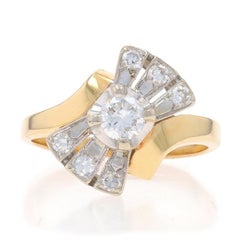 Yellow Gold Diamond Retro Bypass Ring - 14k Round Brilliant .53ctw Bow Milgrain