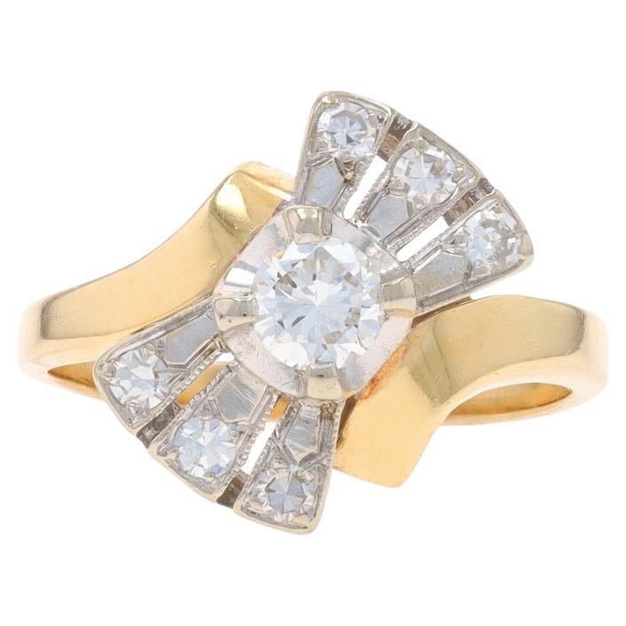 Yellow Gold Diamond Retro Bypass Ring - 14k Round Brilliant .53ctw Bow Milgrain