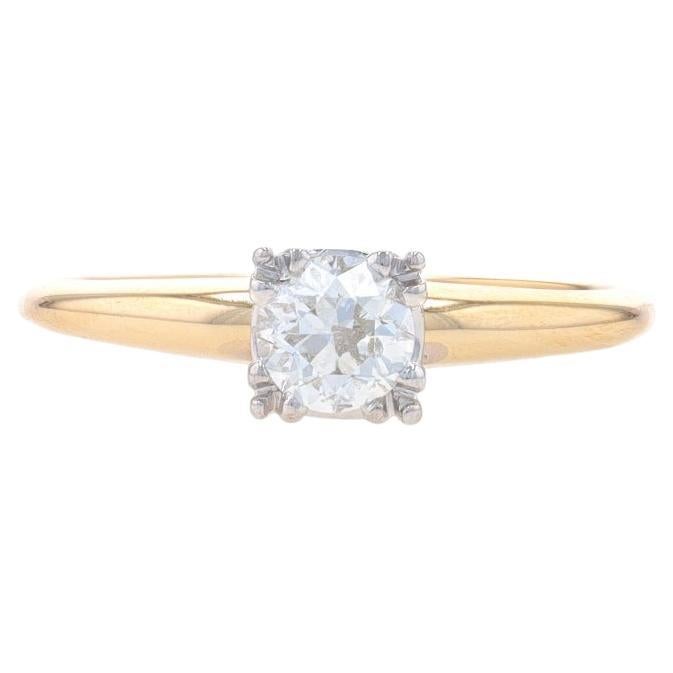 Yellow Gold Diamond Retro Engagement Ring - 14k European .45ct Vintage For Sale