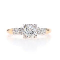Yellow Gold Diamond Retro Engagement Ring - 14k European .58ctw