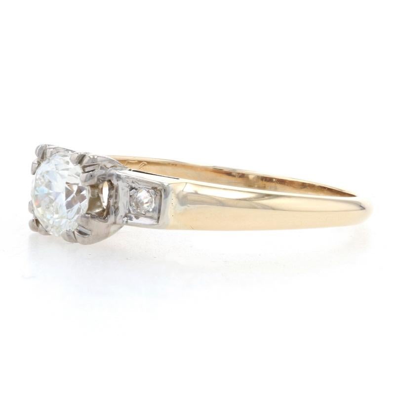 Mixed Cut Yellow Gold Diamond Retro Engagement Ring - 14k Transitional Cut .59ctw Vintage For Sale