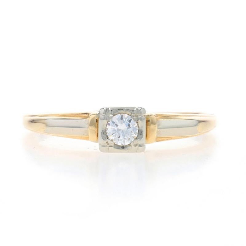 Yellow Gold Diamond Retro Solitaire Engagement Ring 14k & 18k Rnd .12ct Vintage