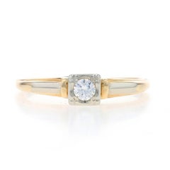 Yellow Gold Diamond Retro Solitaire Engagement Ring 14k & 18k Rnd .12ct Vintage