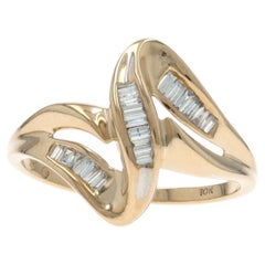 Yellow Gold Diamond Ribbon Bypass Ring - 10k Baguette .20ctw