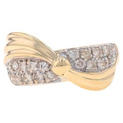 Yellow Gold Diamond Ribbon Cluster Crossover Band - 14k Round 1.00ctw Bow Ring