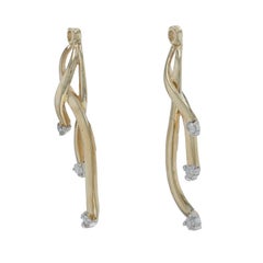 Yellow Gold Diamond Ribbon Drop Earring Enhancers 14k Single .10ctw Stud Jackets