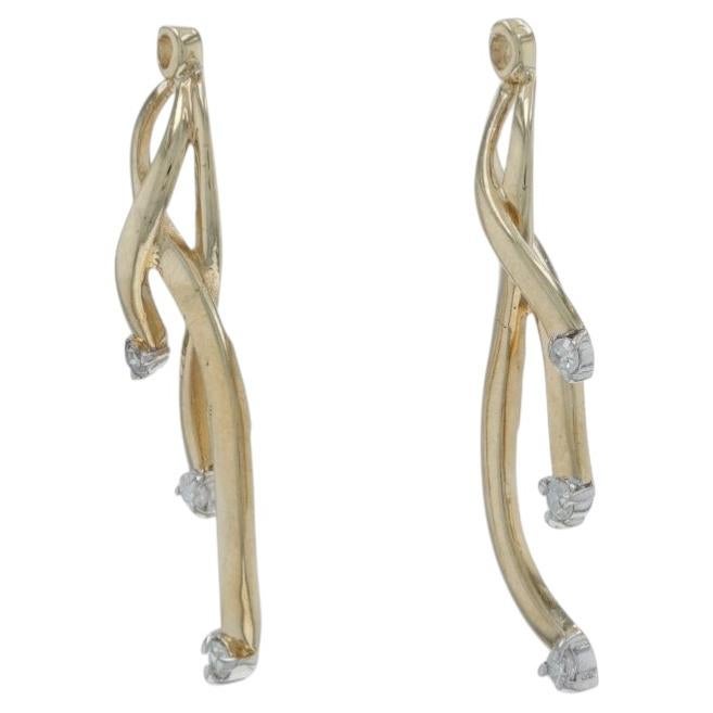 Yellow Gold Diamond Ribbon Drop Earring Enhancers 14k Single .10ctw Stud Jackets