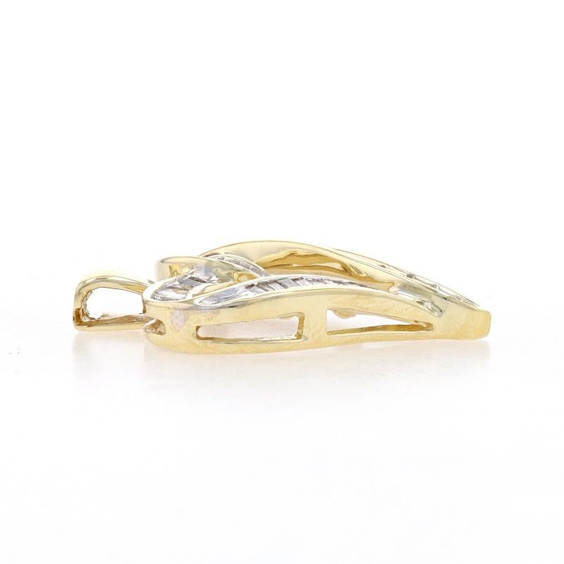 Round Cut Yellow Gold Diamond Ribbon Heart Pendant - 10k Round & Baguette .50ctw Love For Sale