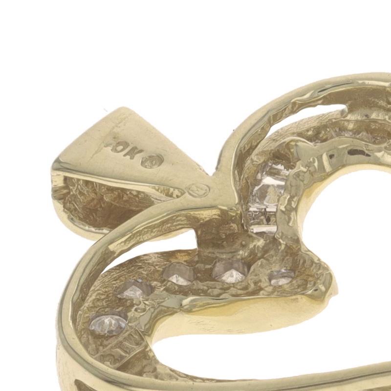 Women's Yellow Gold Diamond Ribbon Heart Pendant - 10k Round & Baguette .50ctw Love For Sale