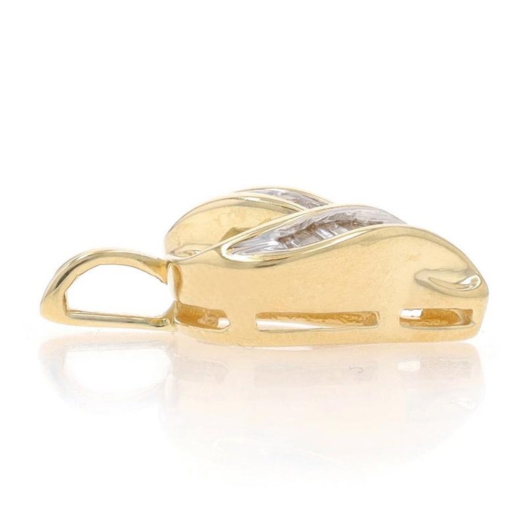 Pendentif Cœur Ruban En Or Jaune 14k Avec Diamants - Rond Et Baguette 0.20ctw - Occasion