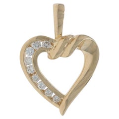 Yellow Gold Diamond Ribbon Heart Pendant - 14k Round Brilliant .15ctw Love