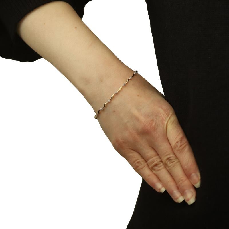 Single Cut Yellow Gold Diamond Ribbon Link Bracelet 7