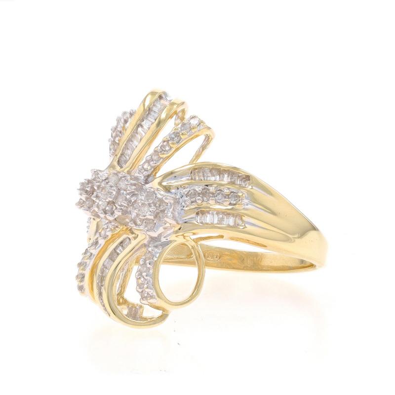 Bague en or jaune avec ruban de diamants - 10k Single Cut & Baguette .50ctw Excellent état - En vente à Greensboro, NC