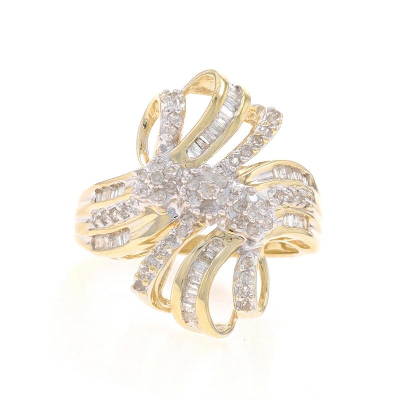 Yellow Gold Diamond Ribbon Loop Ring - 10k Single Cut & Baguette .50ctw