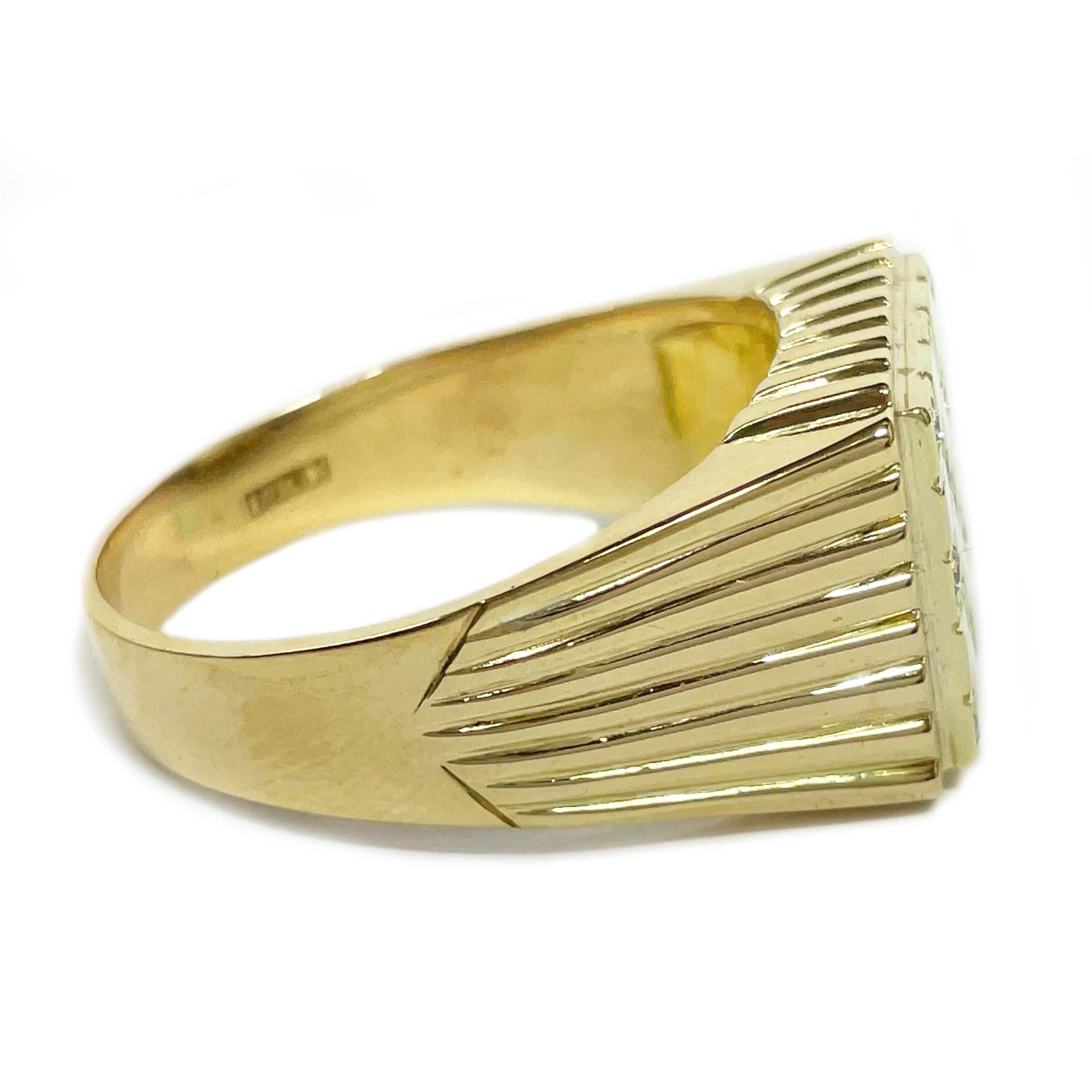 Retro Yellow Gold Diamond Ridged Ring For Sale