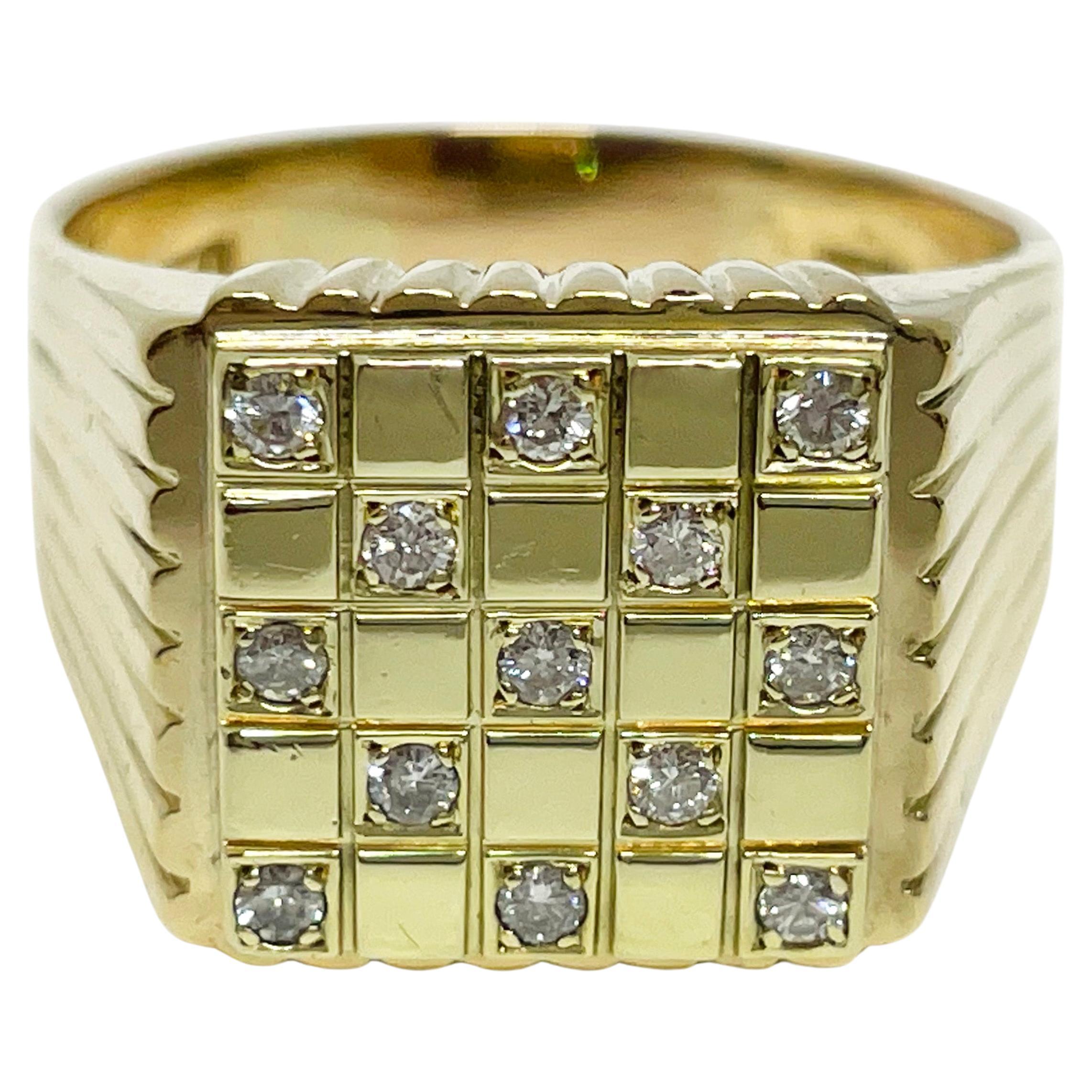 Yellow Gold Diamond Ridged Ring For Sale