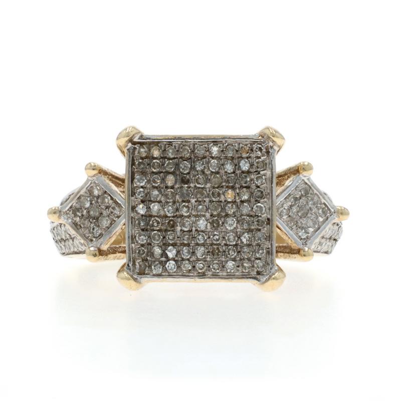 Size: 7 1/4
Sizing Fee: Up 2 sizes for $50 or Down 1/2 a size for $40

Metal Content: 10k Yellow Gold & 10k White Gold

Stone Information

Natural Diamonds
Carat(s): 1.00ctw
Cut: Single
Color: I - J
Clarity: I2

Total Carats: 1.00ctw

Style: Cluster