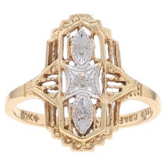 Yellow Gold Diamond Ring - 10k Single Cut Milgrain Filigree Three-Stone