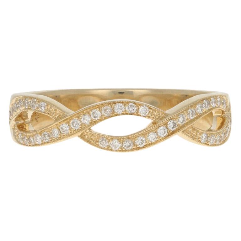 Yellow Gold Diamond Ring, 14 Karat Round Brilliant .16 Carat Twist Wedding Band