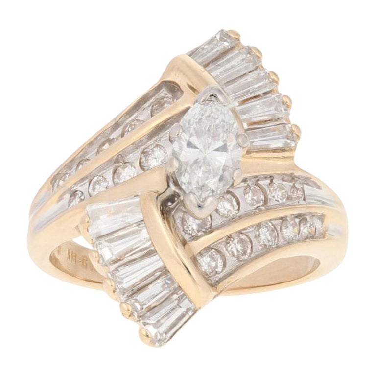 Verlobungsring aus Gelbgold mit 1,80 Karat Diamant im Marquise-Schliff, 14 Karat