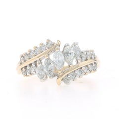 Yellow Gold Diamond Ring - 14k Marquise & Round 1.00ctw Five-Stone Bypass
