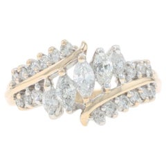 Yellow Gold Diamond Ring - 14k Marquise & Round 1.00ctw Five-Stone Bypass