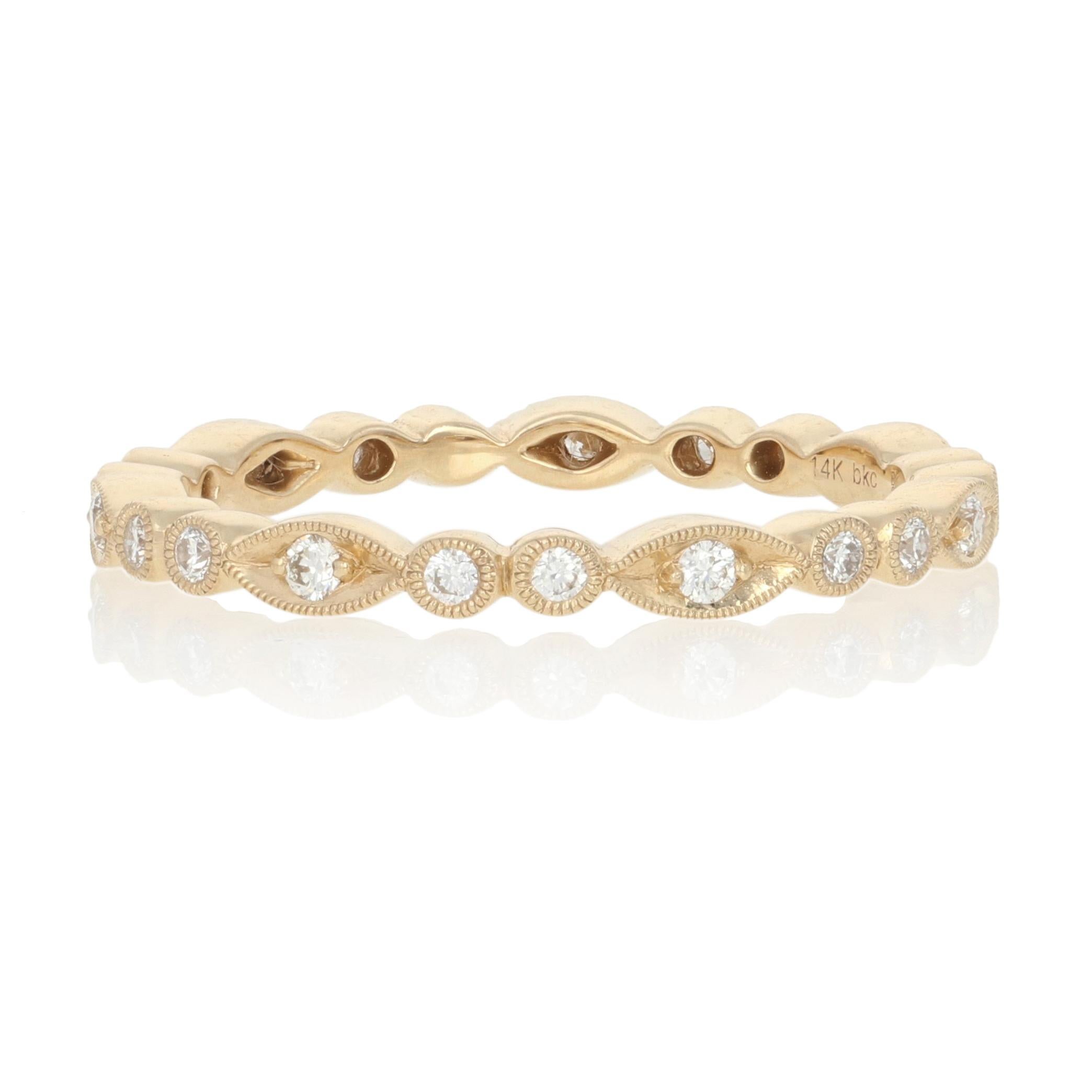 Size: 6 1/2

Brand: Beverly K.

Metal Content: Guaranteed 14k Gold as stamped

Stone Information: 
Natural Diamonds  
Clarity: SI1 
Color: G - H   
Cut: Round Brilliant 
Total Carats: 0.24ctw

Style: Eternity Band 
Face Height (north to south):