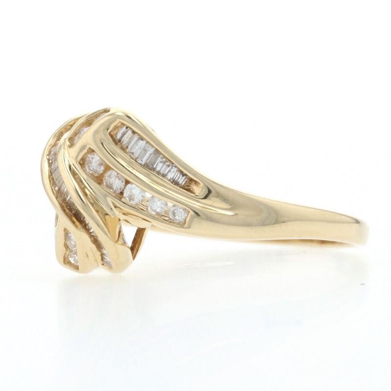 Yellow Gold Diamond Ring, 14k Round Brilliant & Baguette Cut 2/3ctw Bypass 2