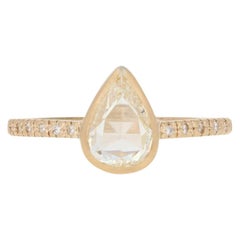 Yellow Gold Diamond Ring, 18 Karat Pear-Shaped Rose Cut 1.16 Carat Custom GIA